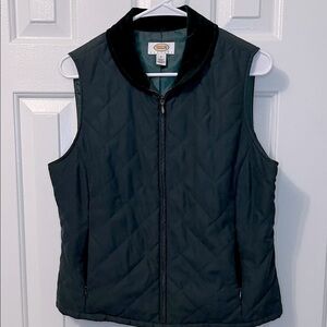 Vintage Talbots Hunter Green Quilted Vest Corduroy‎ Collar Petite Size S Pockets